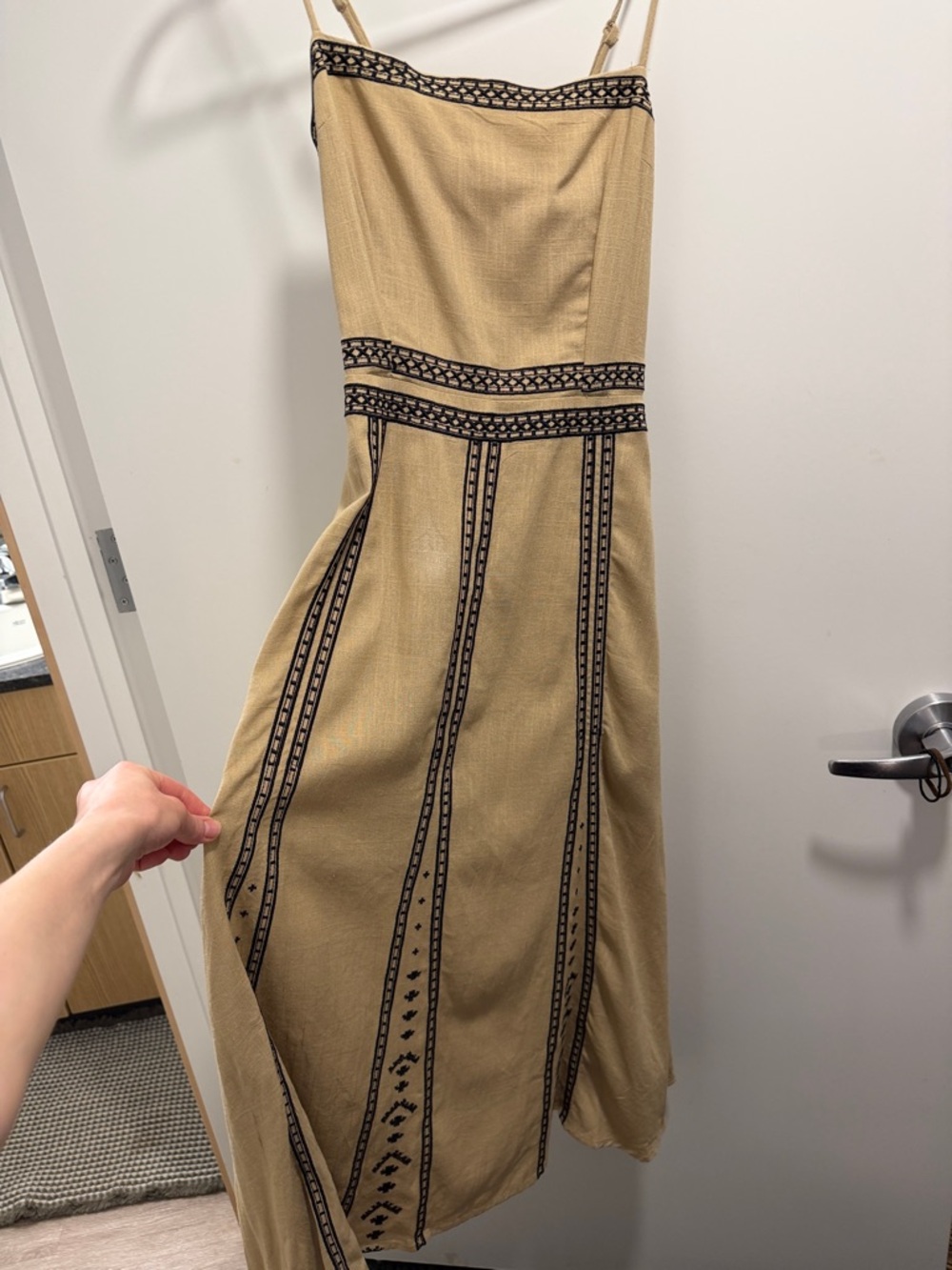 Beige Embroidered Maxi Skirt with Contrast Trim
